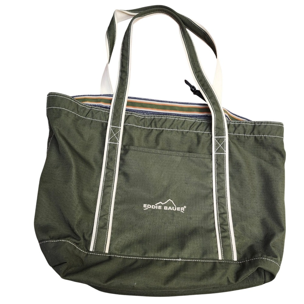Eddie Bauer Olive Green Ripstop Canvas Tote Bag Utility Outdoor Shoulder Bag